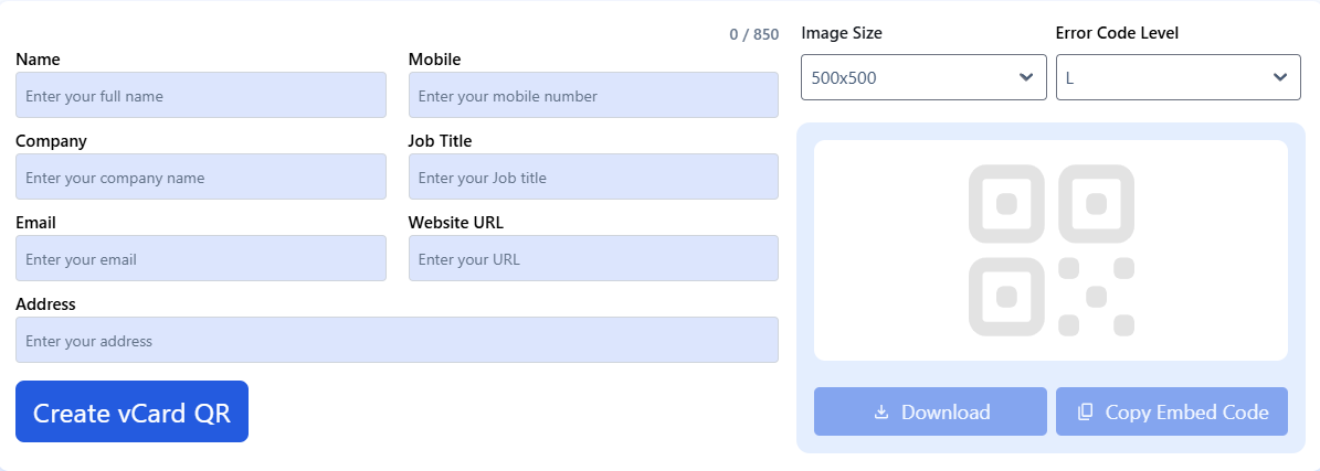 create vcard QR