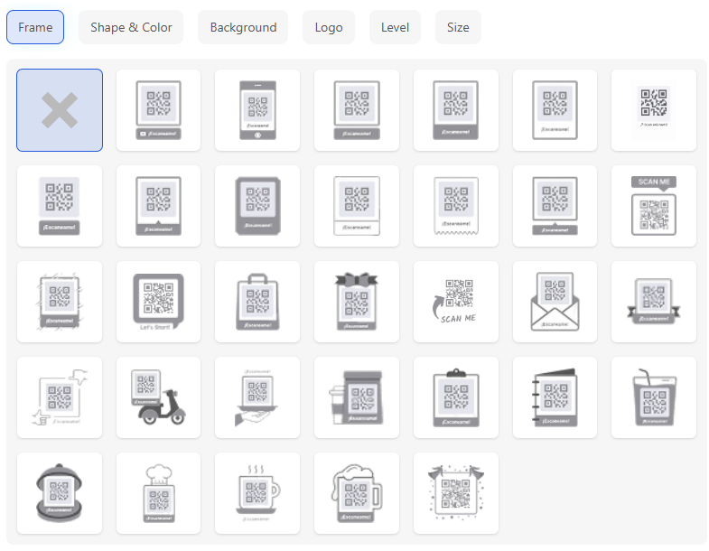 Frame style options for customizing a QR code